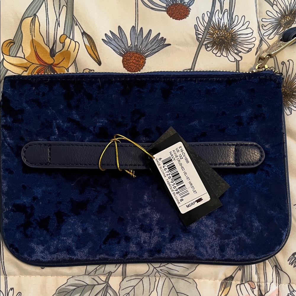 bebe Navy Blue Annie Crushed Velvet Wristlet - Picture 2 of 3
